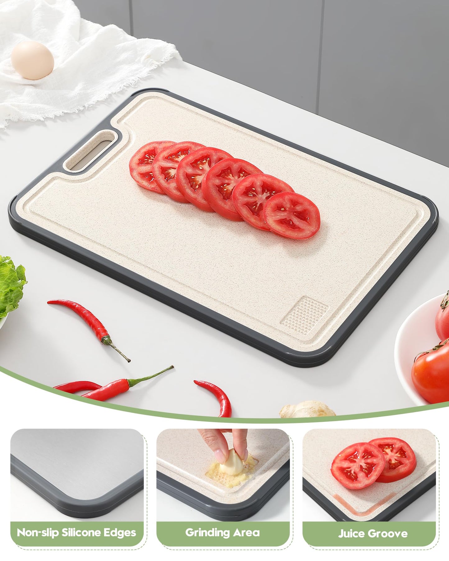 Titanium Cutting Board for Kitchen, Non Toxic Stainless Steel Cutting Board Double Sided, Food Grade Pure Titanium & Wheat Straw PP, Meat & Vegetable Chopping Boards, Scratch Resistant, Large 16”×11”