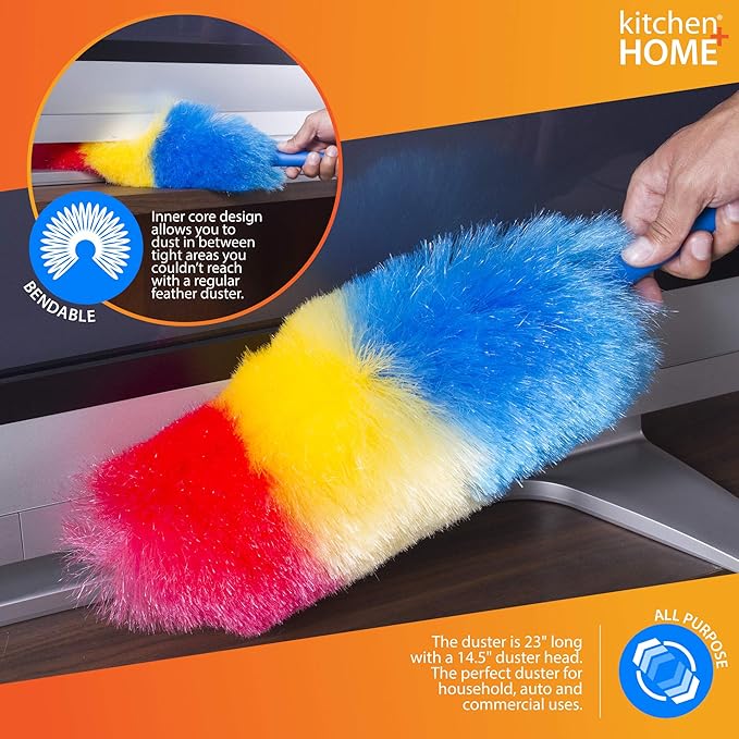 Kitchen + Home 23” inch Rainbow Static Duster - Electrostatic Feather Duster Attracts dust Like a Magnet!
