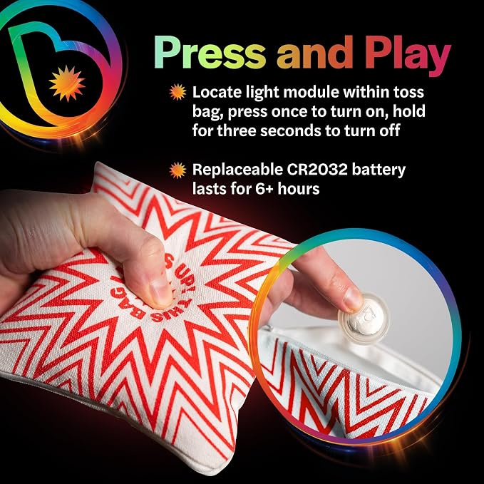Brightz BagBrightz LED Cornhole Bags, 4-Pack - Cornhole Bean Bags That Light Up - Next Level Gameplay Experience! - 6+ Hours of Glow Time - Sold in Packs of 4 - Select Your Team Colors!