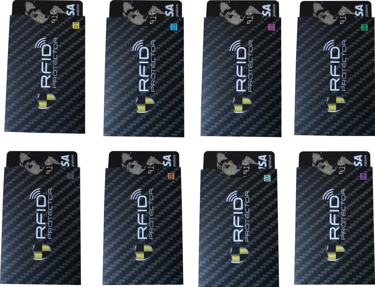 Garfoniex Set of 8 RFID Blocking Sleeves 8 Credit Card Protector Holders Identity Theft Protection Secure Sleeves for Men & Women Smart Slim Design Fits Wallet/Purse (Black)