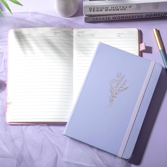 Lined Journal Notebook for Women Cute Leather Journals for Writing Aesthetic Floral Diary 192 Pages A5 Hardcover Journaling Notebooks with Pen Loop, 5.7 x 8.3 In, Purple