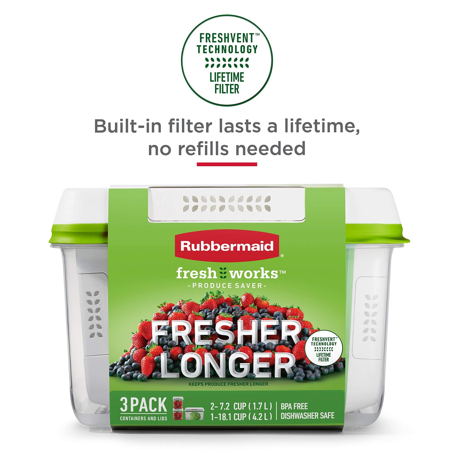 Rubbermaid FreshWorks Produce Saver, Medium and Large Storage Containers, 8-Piece Set, Set of 4, Med & Lg, Clear