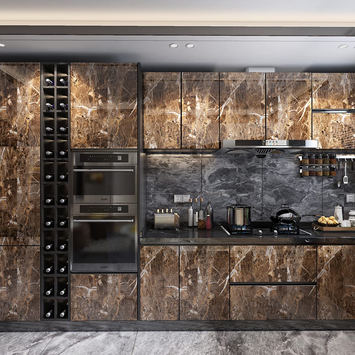 TOTIO Brown Marble Contact Paper Textured Brown Granite Wallpaper Peel Stick Countertop Contact Paper Removable Waterproof Adhesive Thick Matte Marble Look Wall Paper Roll Kitchen Table Vinyl Wrap