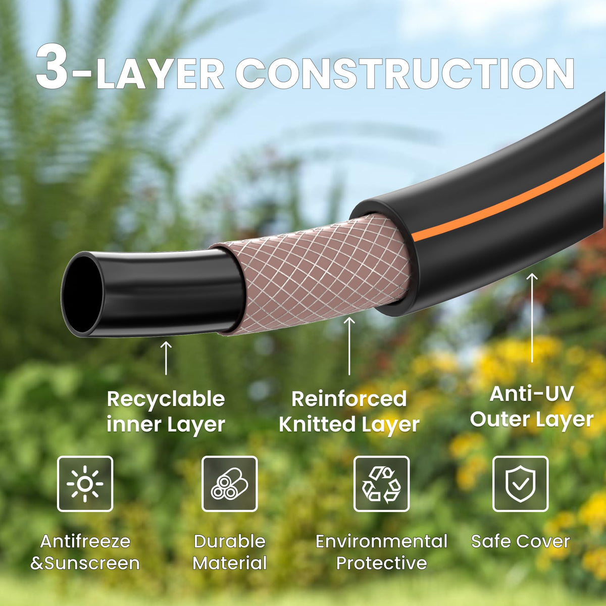 Giraffe Tools Leader Hose 6ft x 5/8", Short Water Hose Heavy Duty for Hose Reel, Lightweight, Flexible with Double Female Fittings