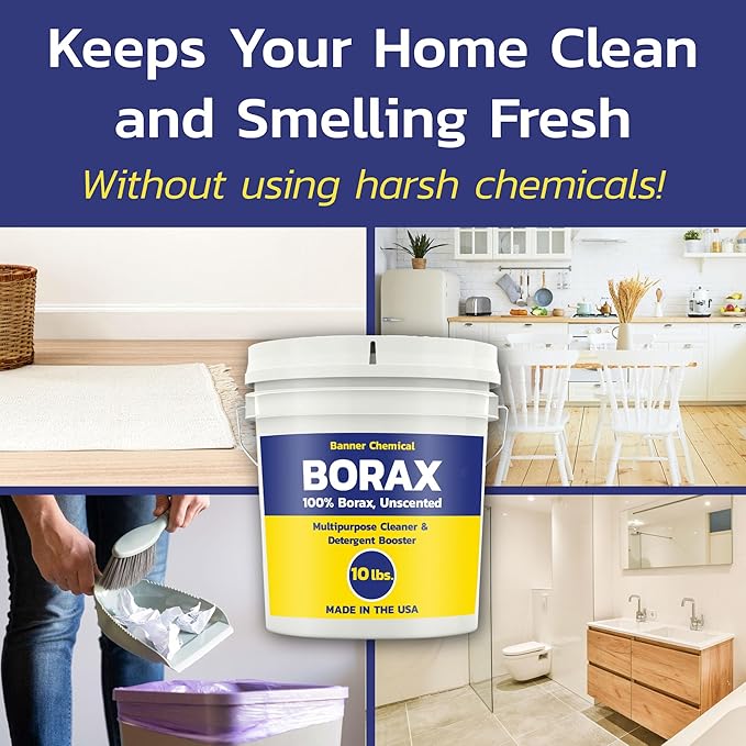 Raw Borax (10 lbs) - 100% Pure, Unscented, Multi-Purpose Cleaner & Detergent Booster - Natural Household Cleaner and Stain Remover - Made in the USA