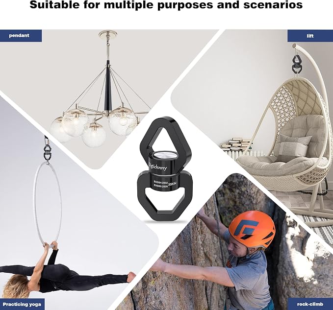 2 Pack Swing Swivel Heavy Duty, Spinning Swing Swivel,35KN Capacity,for Rock Climing,Aerial Silk Swivels,Children's Swings,Black