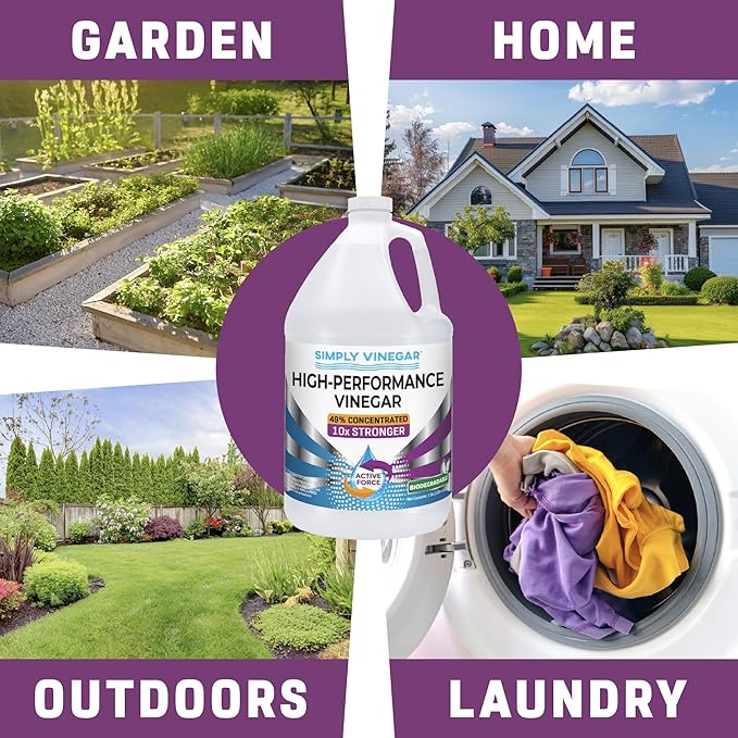 Industrial Strength 49% Vinegar – High-Performance Concentrated Cleaner for Home, Garden, Driveways & More – Biodegradable & Bleach-Free (Not for Food Use) - 1 Gallon (128 oz)