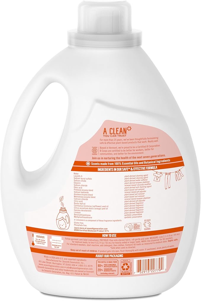 Seventh Generation Liquid Laundry Detergent, Fresh Citrus Scent, 90 oz (60 Loads)