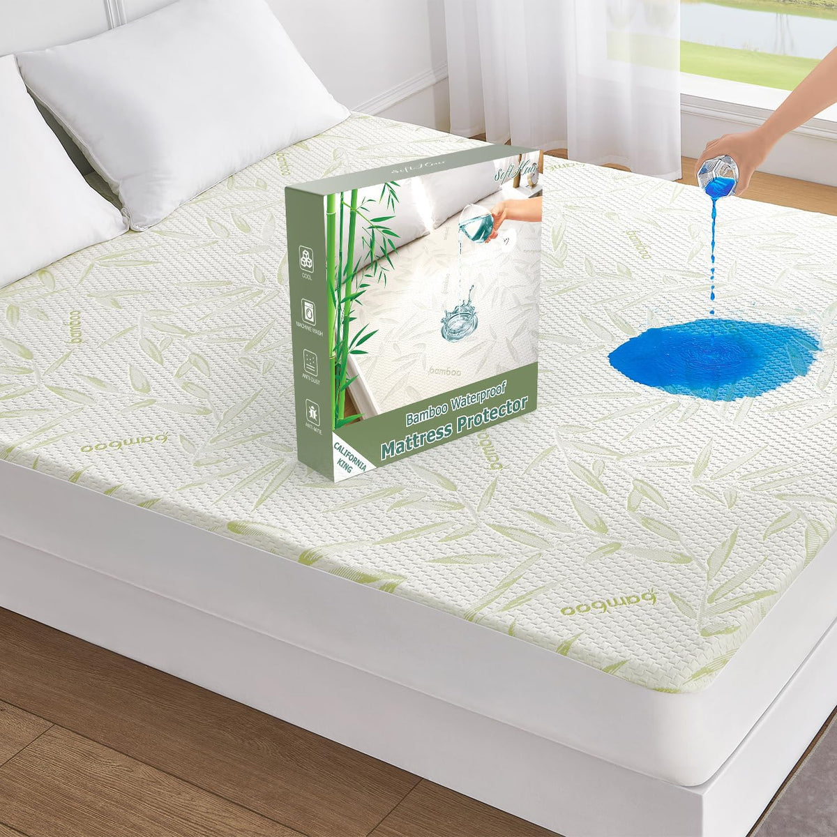 California King Mattress Protector Waterproof Mattress Pad Washable Bamboo Rayon Mattress Cover Breathable Noiseless Bed Protector 5" - 21'' Elastic Fitted Deep Pocket