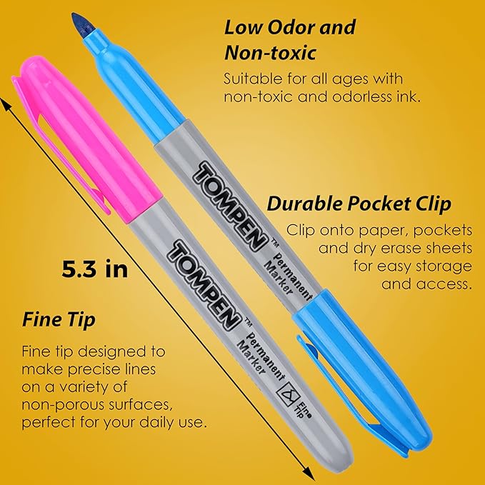 Permanent Markers,Fine Tip,160 Pack Bulk,16 Assorted Multicolor Colors,Waterproof Permanent Marker Pens with Quick Drying on Wood,Plastic,Paper,Metal,Mirror for Office School Classroom Home
