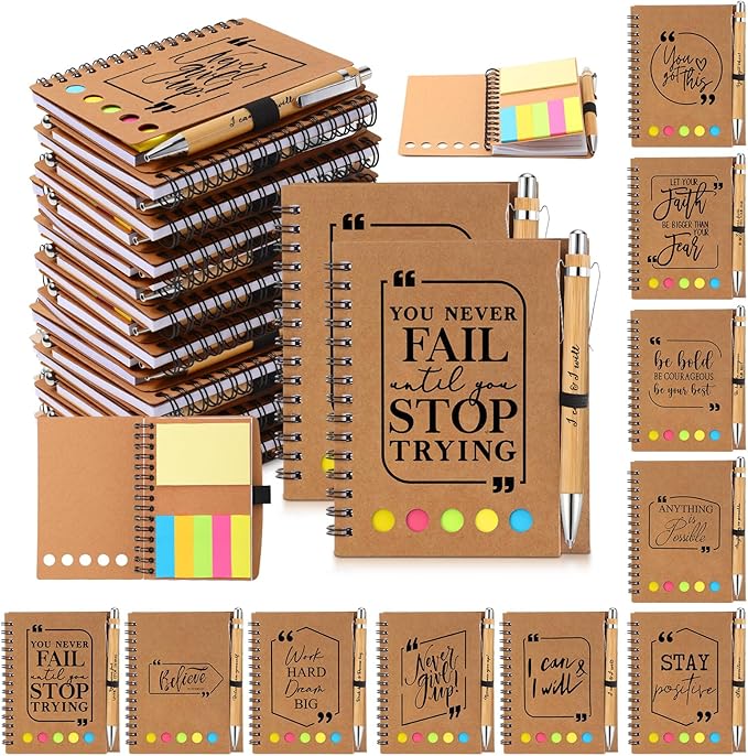 Tenceur Back to School Inspirational Gifts Bulk Employee Appreciation Spiral Notebook with Journals Sticky Note Pen Motivational Thank You Gifts for Teacher Students Team Coworkers Staff(100 Sets)