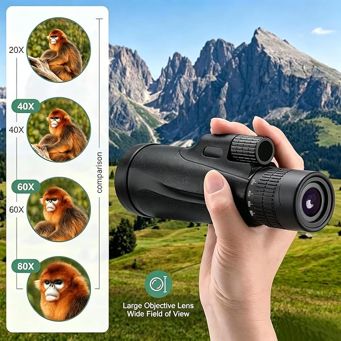 Monocular Telescope 80 x 100 High Powered Monoculars for Adults with Tripod, Monocular for Smartphone Suitable for Bird Watching Larger Vision Monoculars for Adults with BAK4 Prism & FMC Lens Black