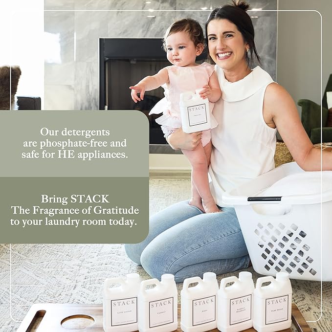 STACK Almost Home Luxury Laundry Detergent - Premium Scented Laundry Detergent for HE & Standard Washers - Infused With Wild Jasmine, Suede, & Musk - Dye Free Gentle & Effective Cleaning - 32 oz