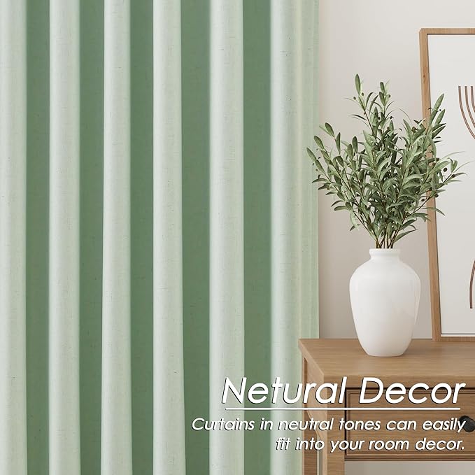 Aqua Green Linen Curtains 102 Inches Long Back Tab Rod Pocket Flax Linen Drapes Sound Absorbing Blackout 2 Panels Set Thermal Insulated for Dining Room Modern Urban Curtains Drapes 52x102