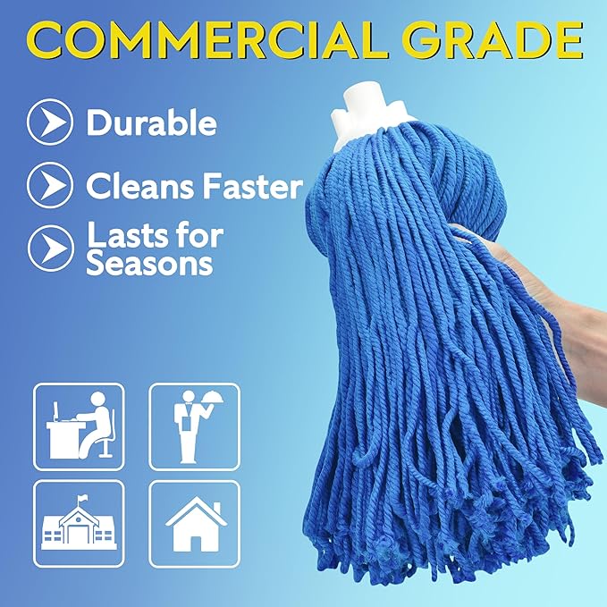 Matthew Microfiber Mop Replacement Compatible with Microfiber Cloth Mop Refill,Stainless Steel Spin Mop Replacement 54" Handle with Wet Mop for Floor Cleaning (2 Mop Heads w/1 Handle)-Blue