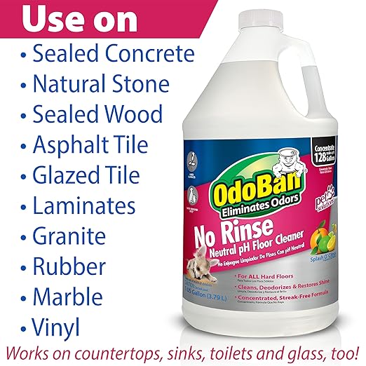 OdoBan Pet Solutions No Rinse Neutral pH Floor Cleaner Concentrate, Made in the USA, Splash O' Citrus Scent, 2 Gallons