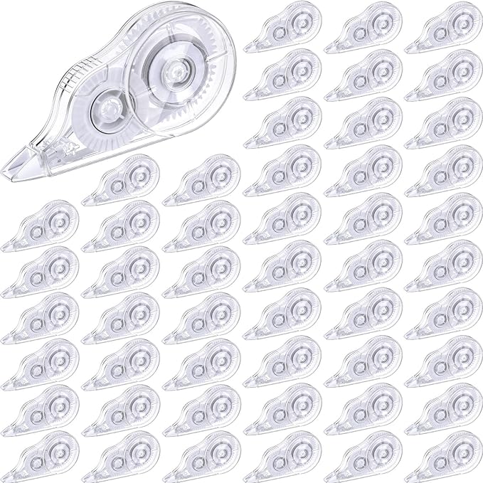 Nezyo 50 Count Clear Correction Tape Transparent Correction Roller Universal Correct Dispenser Supplies for School Office Teachers Students Corrector(White)