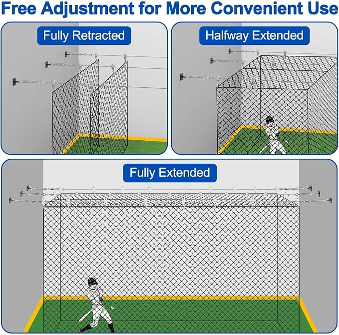 Batting Cage Cable Kit for 10/20/35/55/70FT, Heavy Duty Retractable Batting Cage Netting Net Wire Tension Hanging Kit, Batting Cage Frame for Backyard, DIY Baseball & Softball Hitting Tunnels