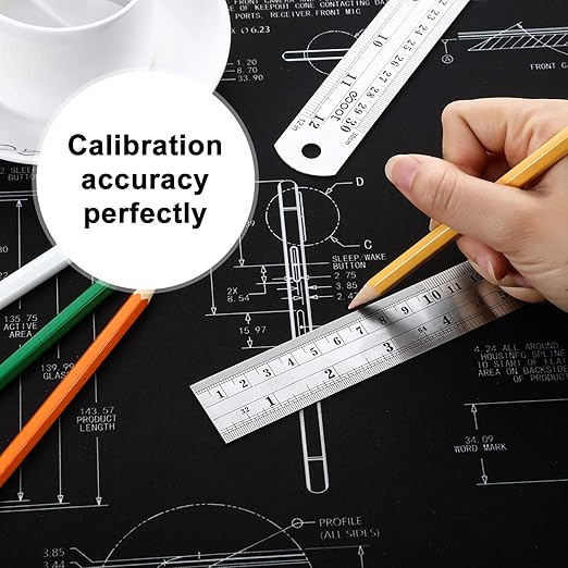 EBOOT Stainless 2 Pack Steel Ruler 12 Inch Metal Rule Kit with Conversion Table