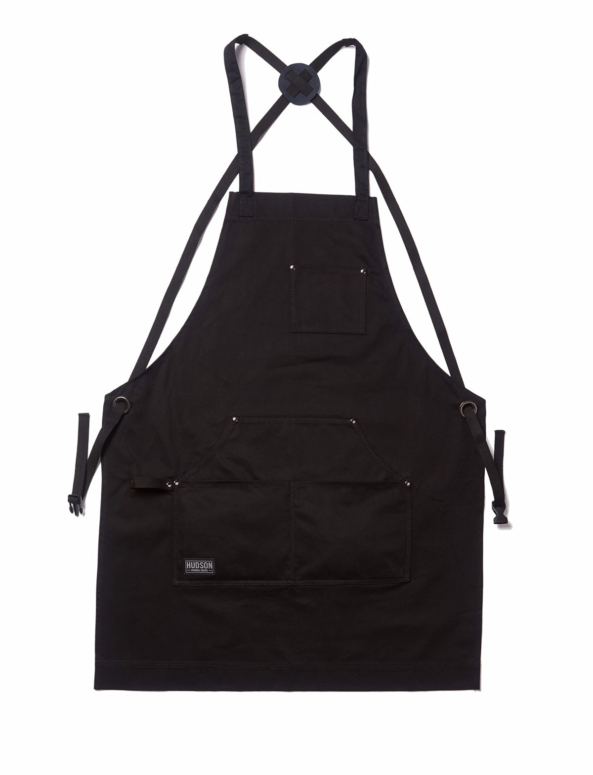 Hudson Durable Goods Professional Grade Chef Apron for Kitchen, BBQ, and Grill - 100% Cotton, Adjustable Crossback Apron for Men and Women with Large Pockets for Tools - Black