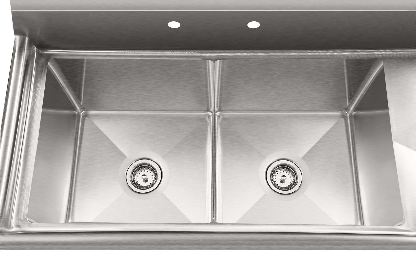 KoolMore 57 in. 18-Gauge 2-Compartment Commercial Sink with Backsplash and 18 in. Right Drainboard, Bowl Dimensions 18"x18"x14" in Stainless-Steel (KM-SB181814-18R3)