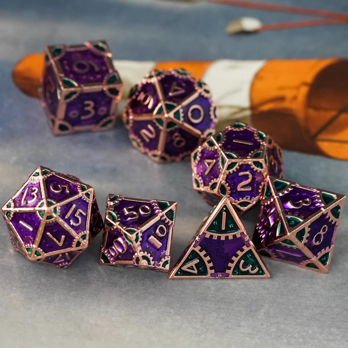 UDIXI Metal Dice Set D&D, 7PCS Metal DND Dice Steampunk Gear D and D Dice for Dungeons and Dragons Role Playing Games and Other Tabletop Game (Purple)