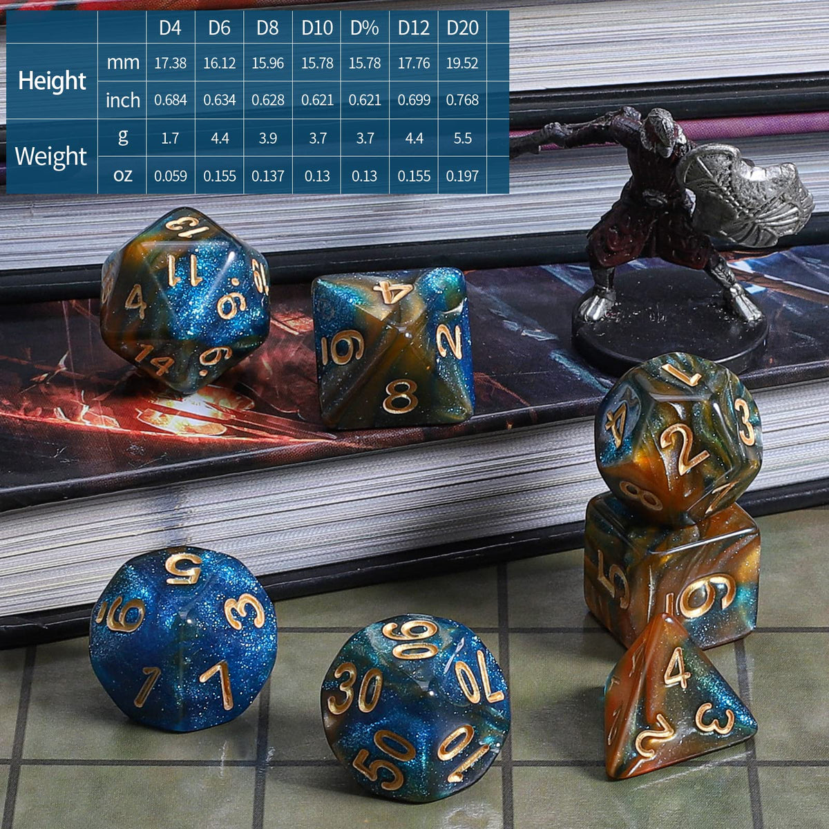 CiaraQ DND Polyhedral Dice Set with a Black Dice Bag for D&D RPG MTG Role Playing Table Games
