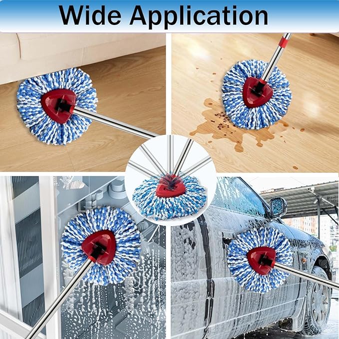 Spin Mop Replace Heads for O Cedar Rinse Clean 2 Tank System, Spin Mop Replacement Head 4 Microfiber Mop Refills, 1 Triangle Head Cover and 30-58in Handle