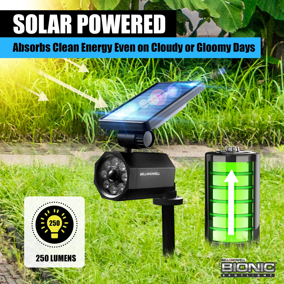 Bell+Howell Bionic Spotlight Motion Solar Spot Lights Outdoor Waterproof, Landscape Light, Outdoor Solar Yard Lighting Weather Resistant, Super Bright LED Lights, for Garden, Lawn As Seen On TV