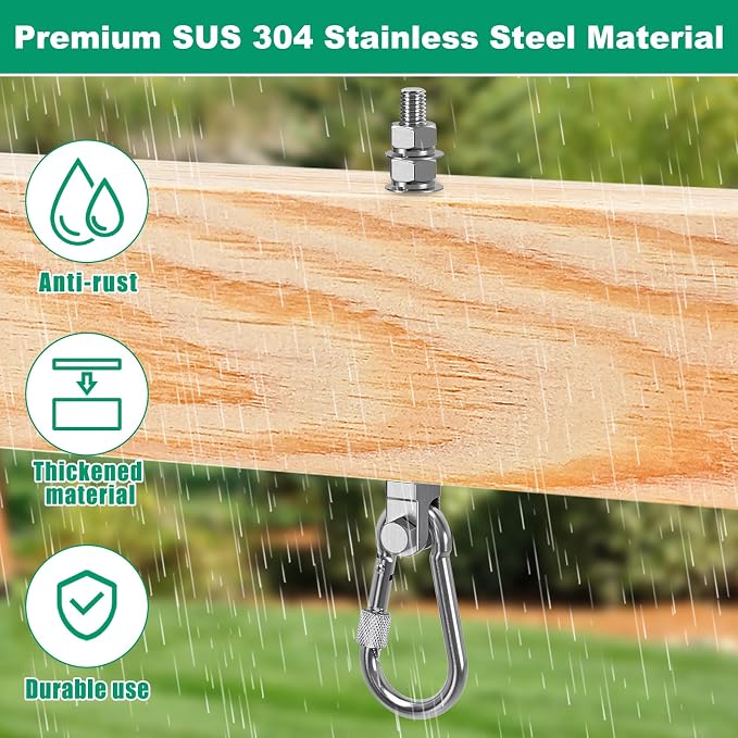 SELEWARE 4Pcs Heavy Duty Swing Hangers, 1500LB Capacity Stainless Steel Swing Set Hooks for Wood/Steel Beam, 7" x M2/5" Porch Swing Hardware for Playground Swing Hammock Chair Yoga Swing Punching Bag