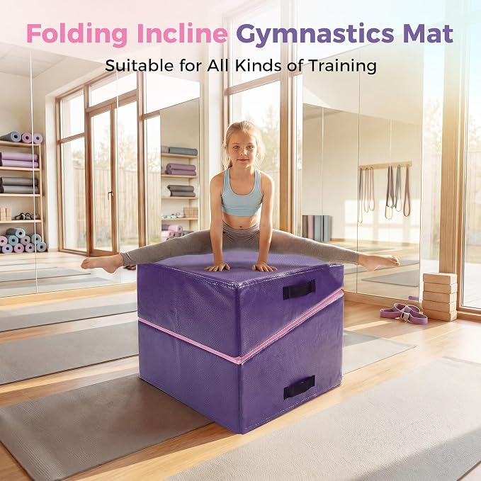 Incline Gymnastics Mat, Gymnastics Cheese Mat, Skill Shape Tumbling Backbend Trainer Exercise Mat, with High-Density Foam & Waterproof Cover, Skill Shape Tumbling Mat, Somersault Backbend Trainer for Gymnastics, Cheerleading & Martial Arts