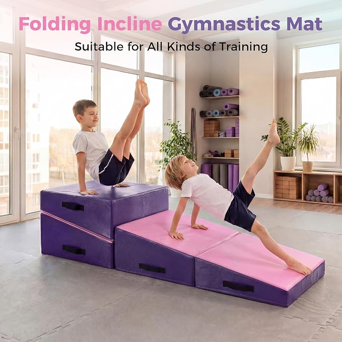 Incline Gymnastics Mat, Gymnastics Cheese Mat, Skill Shape Tumbling Backbend Trainer Exercise Mat, with High-Density Foam & Waterproof Cover, Skill Shape Tumbling Mat, Somersault Backbend Trainer for Gymnastics, Cheerleading & Martial Arts