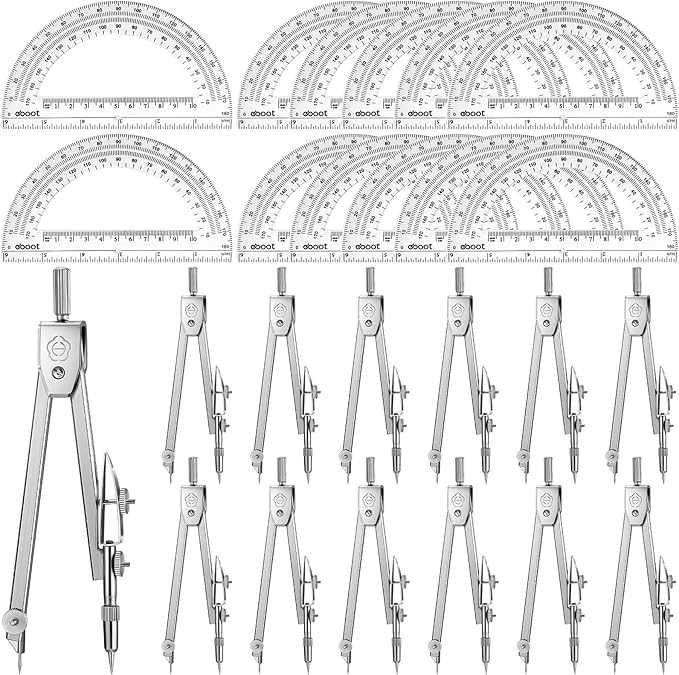 Zonon 12 Set Student Protractor and Compass Set, Student Geometry Math Set, Compass for Geometry and 180 Degree Math Protractor for Drawing Measuring School Office