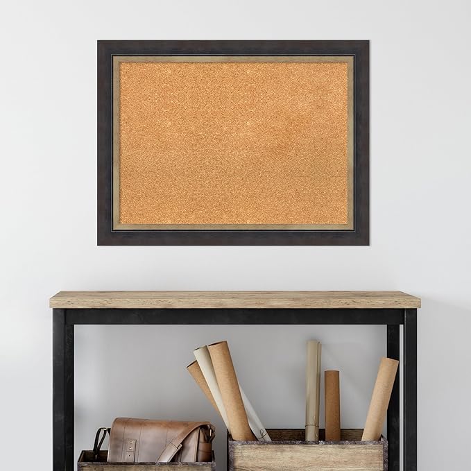 Amanti Art Natural Cork Board for Wall, 25x33 Vision Board with Black Wood Frame, Medium Corkboard Office Decor for Home Organization, Casual Corkboard Pinboard to display items for home organization