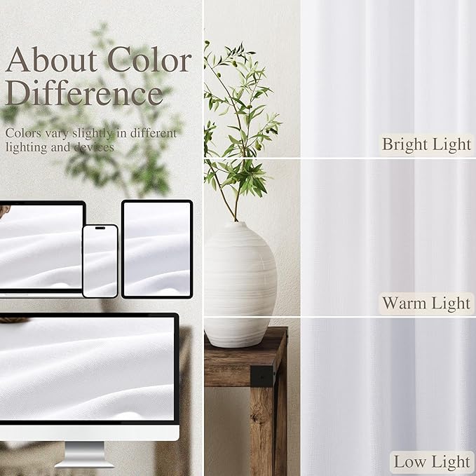 Full Black Out White Window Curtains, 102 Inches Long 2 Panels Set for Living Room Cotton Textured Long Blackout Curtains With Backing Thermal Insulated Drapes for Winter Nursery Bedroom Pure White