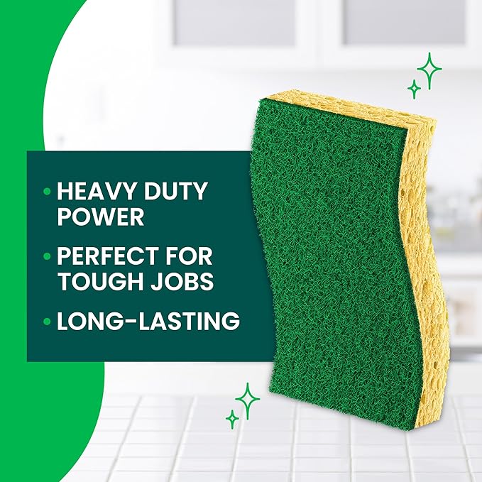 Scotch-Brite Heavy Duty Scrub Sponge, 9 Kitchen Sponges Designed for Tough Messes in the Kitchen that Last 3X Longer*, Best for Cast Iron Skillets and Outdoor Grills, Flexible, Durable, and Strong