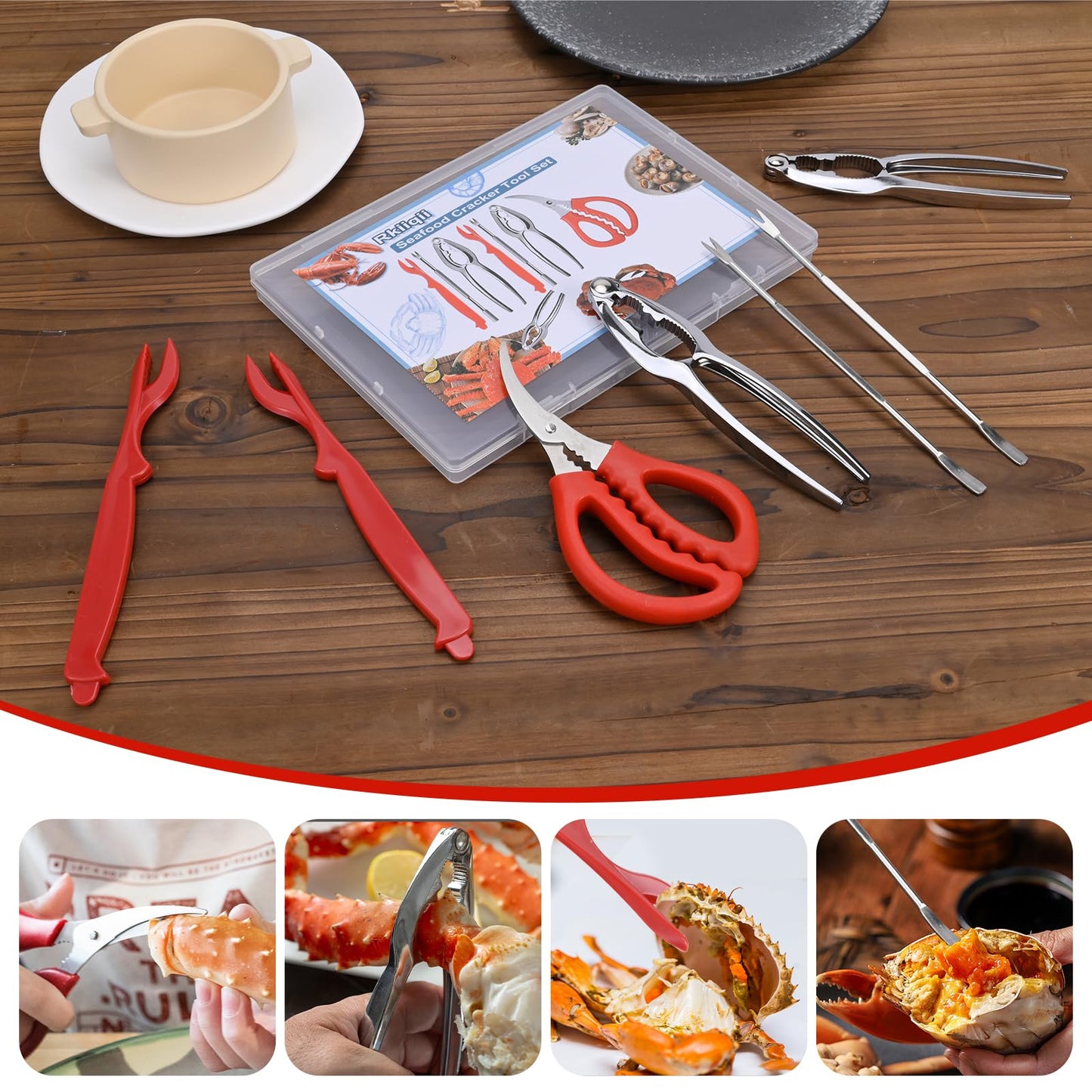 2026 Upgraded 20PCS Seafood Tool Set, Includes 6 Crab Leg Crackers, 6 Stainless Steel Crab Forks, 6 Lobster Shellers, 2 Seafood Scissors & Storage Bag, Nut Crackers for Crab Legs