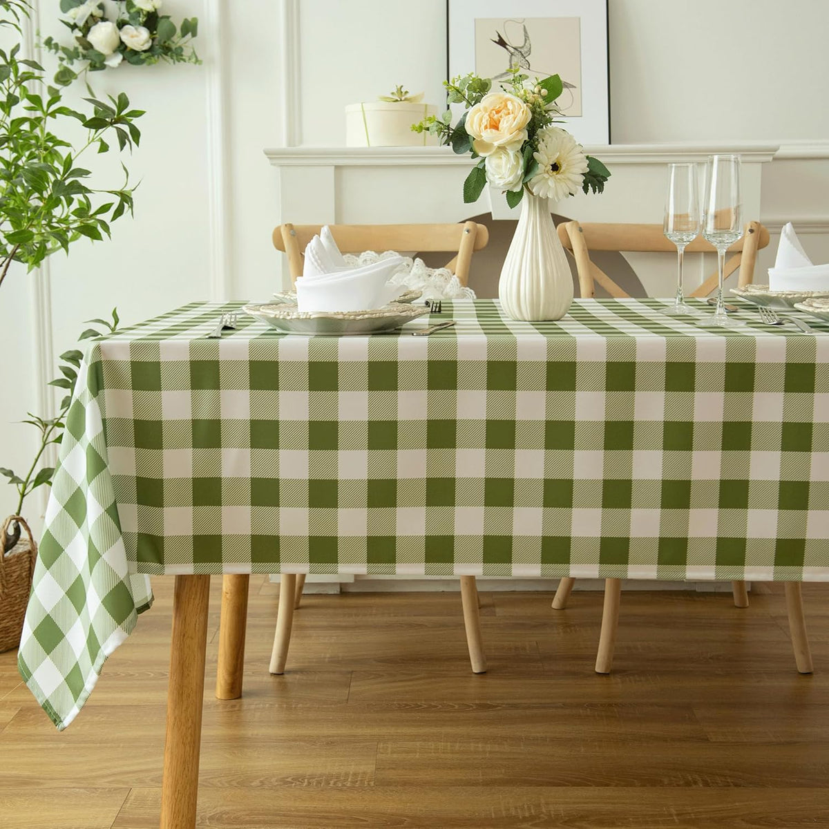 Waterproof Plaid Tablecloth Fabric - Oblong 52x70 Inch Classic Buffalo Tartan Table Cloth for Indoor/Outdoor Use - Washable Tabletop Cover for Dinner, BBQs, and Parties