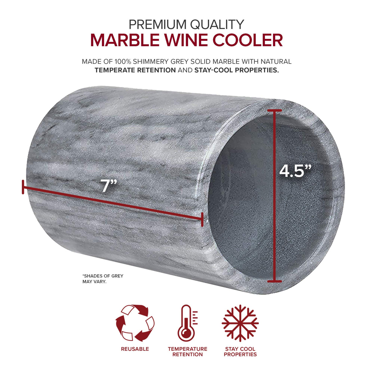 Modern Innovations Marble Wine Chiller Bucket - Wine Bottle Cooler for Parties – Keep Beverages Chill in This Champagne/Wine Bucket – Marble Wine Bottle Chiller – Holds 750ml Bottle (Grey)