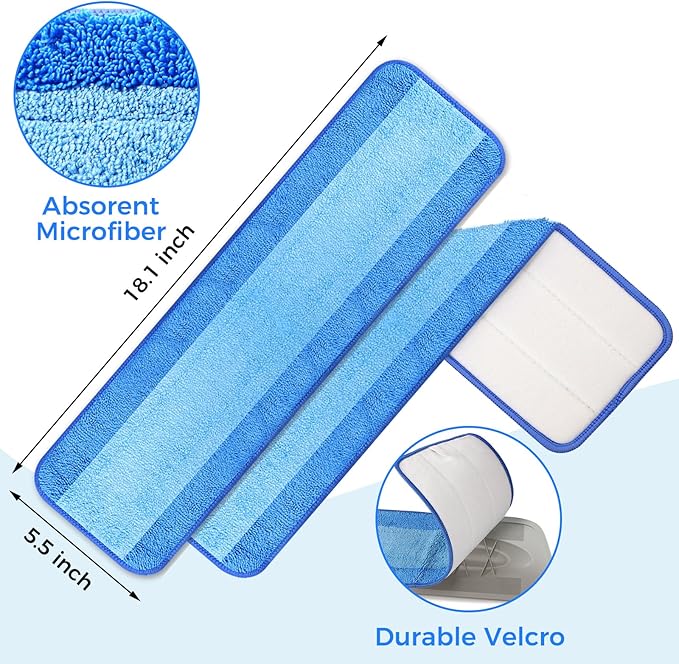 8-Pack Microfiber Cleaning Pads, 18-Inch Microfiber Mop Pads Compatible with Bona Mop, Washable and Reusable Mop Pad Refills for Hardwood Tile Laminate Floors