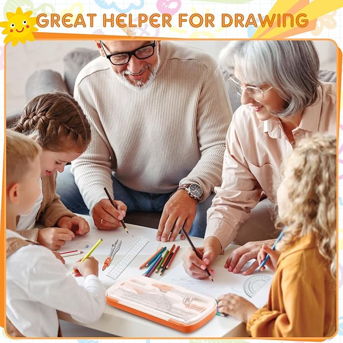 Teling 12 Sets Math Geometry Kit for Students 10 Pcs Compass Geometry Tools Set Includes Rulers Protractor Compass Eraser Pencil Sharpener Lead Refills Pencil (Orange)