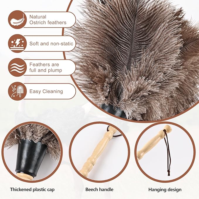 Ostrich Feather Duster 14" Natural Handheld Reusable Feathers Dusters with Wooden Handle for Cleaning Supplies Home Car Office(10PCS)