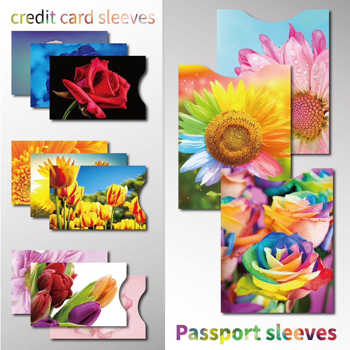 CARSLIFE RFID Blocking Sleeves (9 Credit Card & 3 Passport Sleeves) - Anti RFID Identity Theft Protection, Beautiful Flowers Design