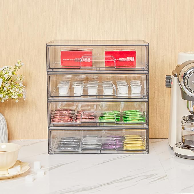 Vtopmart 12.1''W Clear Stackable Storage Drawers,3 Pack Acrylic Plastic Organizers Bins for Makeup Palettes, Cosmetics, and Beauty Supplies,Ideal for Vanity, Bathroom,Cabinet,Desk Organization