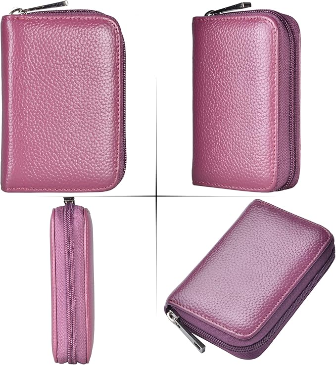 Easyoulife Genuine Leather Credit Card Holder Zipper Wallet With 26 Card Slots