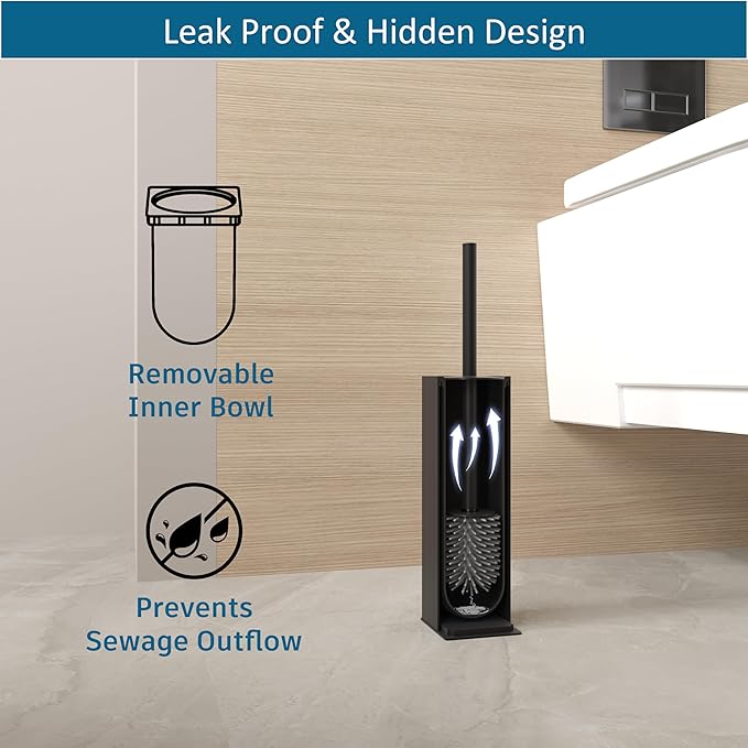 BVL Toilet Brush and Holder Set Black Freestanding for Bathroom