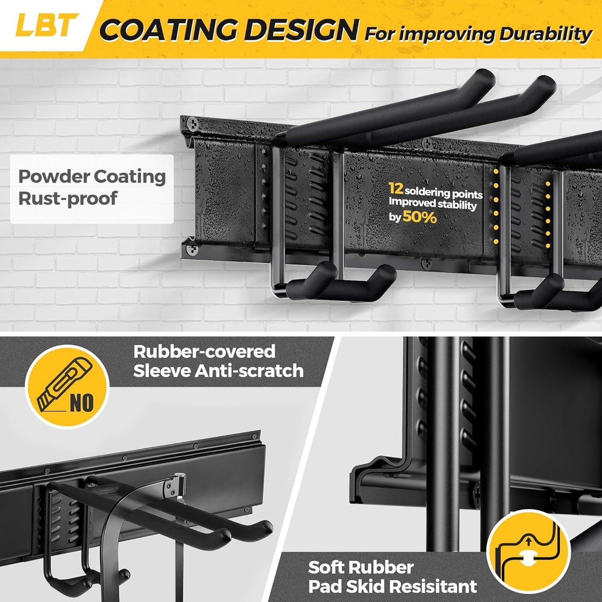 LBT 99" Garage Tool Organizer Wall Mount - 1000lbs Garden Tool Organizer with Adjustable Hooks, Heavy Duty Metal Garage Storage Rack, Anti-Rust Shed Rack Holder Hanging Rake Broom Mower Snowboard