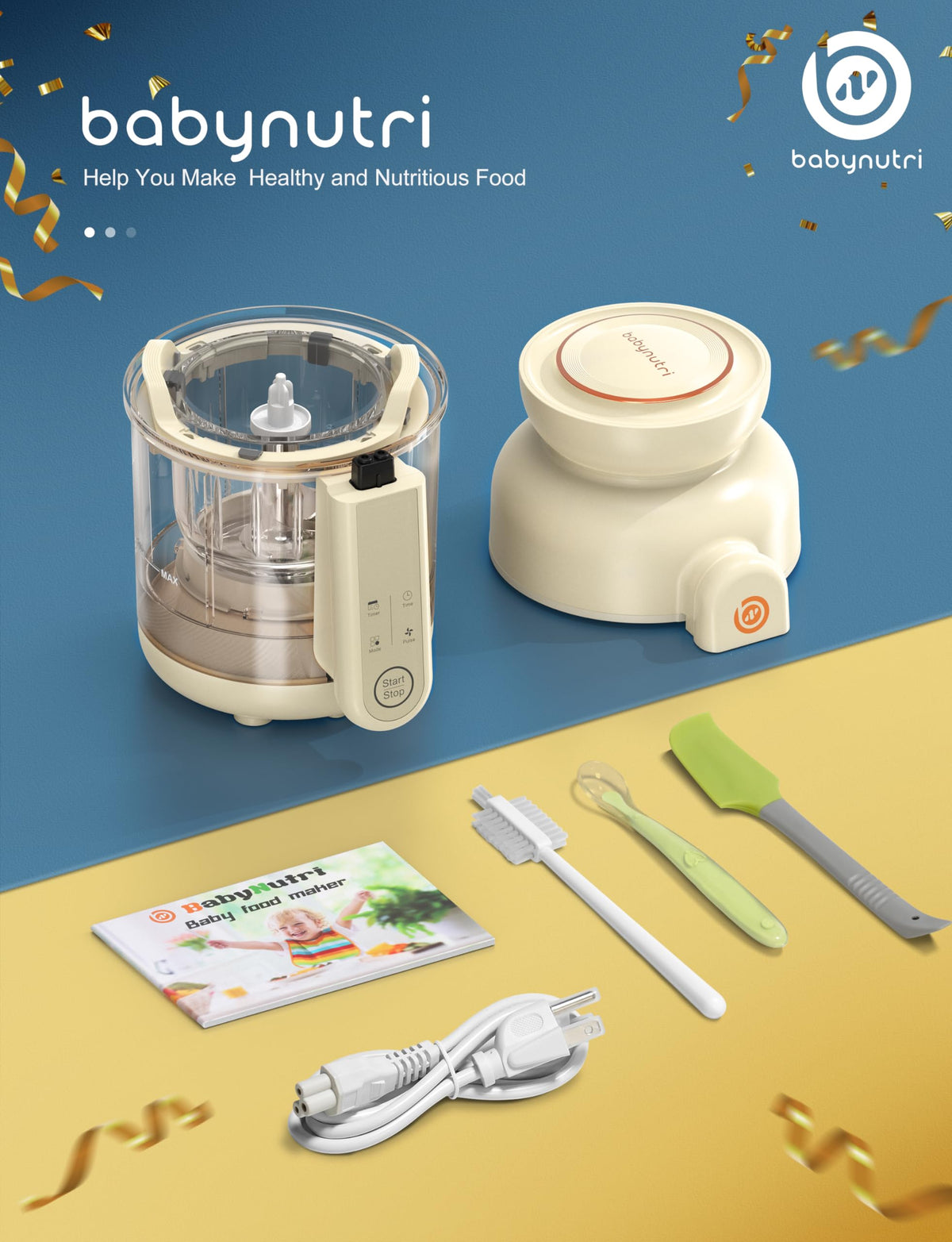 Babynutri Auto Baby Food Maker, Glass Baby Food Mills, Baby Blender & Steamer and Puree Maker with Auto Cooking, Easy Cleaning, Dishwasher Safe, Cook at Home, Touch Screen Control