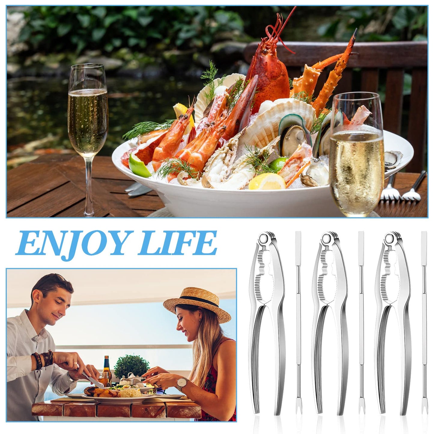 Zhehao Lobster Crackers and Picks Set Seafood Party Dinner Supplies Stainless Steel Crab Leg Tool with Seafood Fork and Bag Heavy Duty Nut Cracker Set Opener Shellfish for Kitchen Restaurant(101 Pcs)