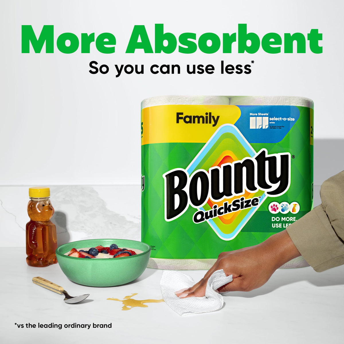 Bounty Quick Size Paper Towels, White, 8 Family Rolls = 20 Regular Rolls
